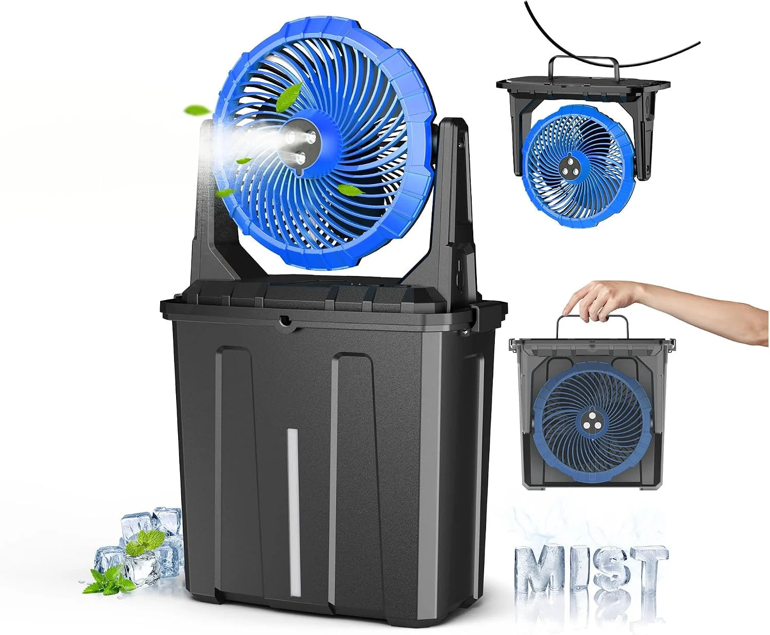 Special 9L Bucket Portable Misting Fan for Outdoors Patios, 30000mAh Rechargeable Battery Operated Camping Fan - Image 3