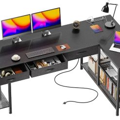 Alternative view of Special 55 Inch L Shaped Office Desk with Power Outlets and Type-C Port, Large Computer Gaming Desk with 3 Fabric