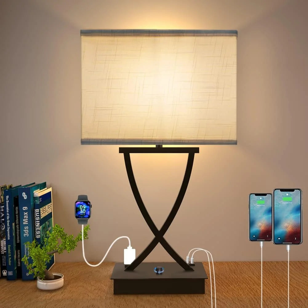 Special Fully Dimmable Medium Table Lamp for Bedroom with Type C/USB Charging Port and 1 AC Outlet White Shade 21.38 - Image 2