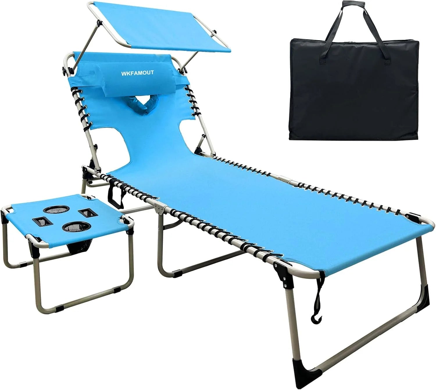 Special Outdoor Tanning Chair with Sun Canopy Shade & Face Hole, Folding Lounge Chair with Beach Table and Carry Bag - Image 2