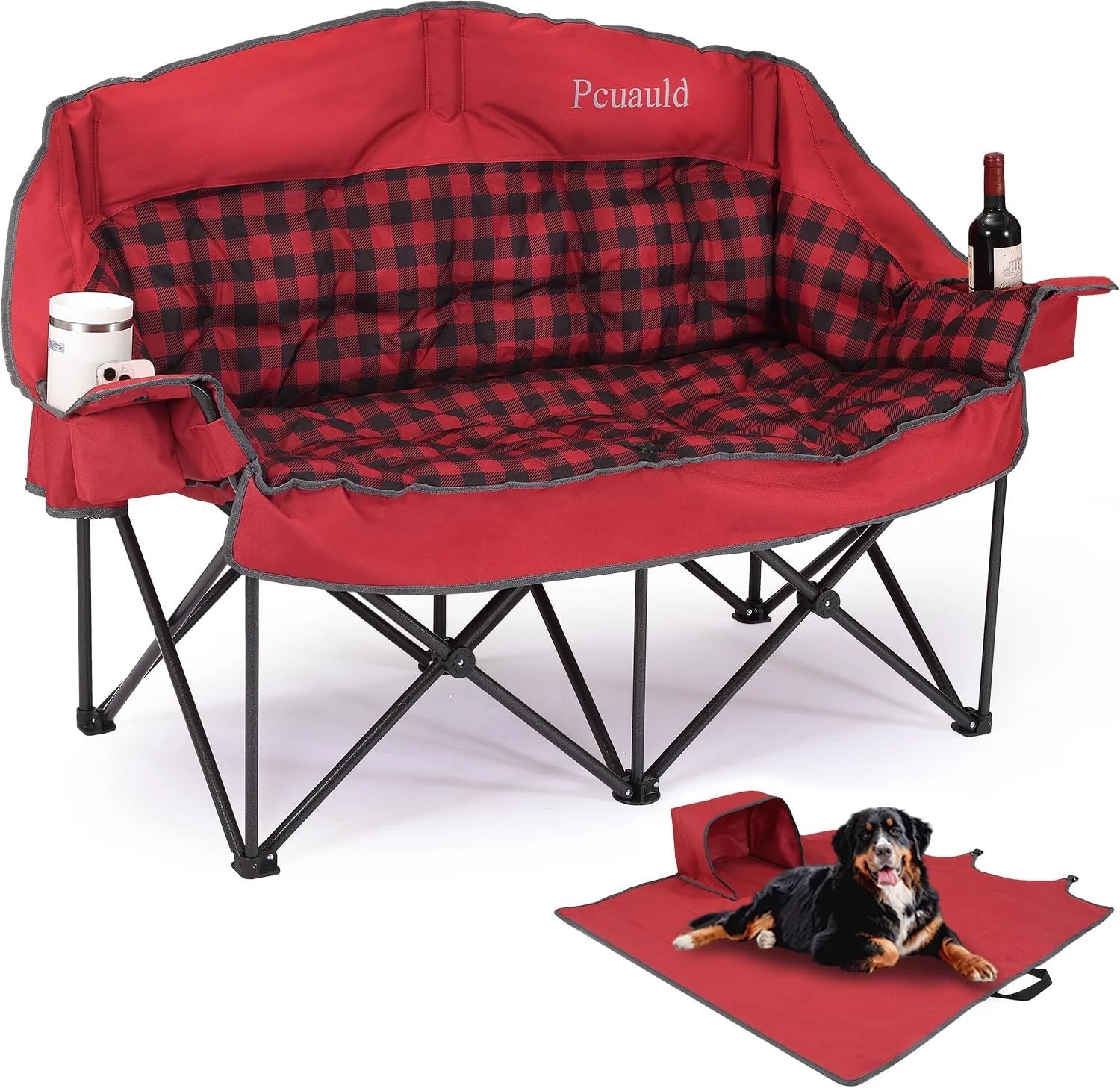 Special Camping Chair Padded Loveseat Camping Couch, Oversized 2 Person Camp Chairs with 2 in 1 Carry Bag