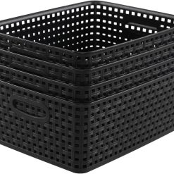 Special Weave Storage Baskets, Plastic Shelf Basket Bins, Black, 4 Packs