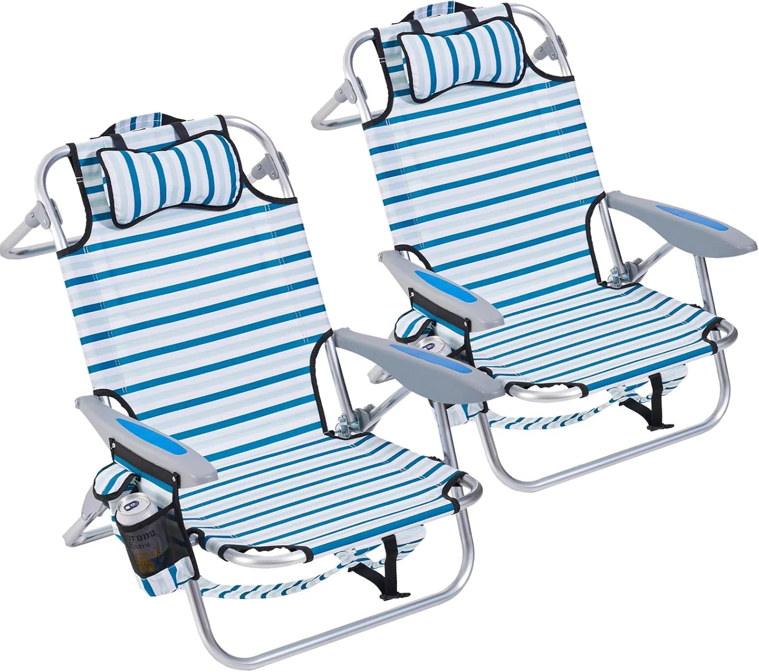 Special 2 Pack Lightweight Portable Camping Beach Chair for Adults, Outdoor Lay Flat Folding Beach Chairs with 5 - Image 6