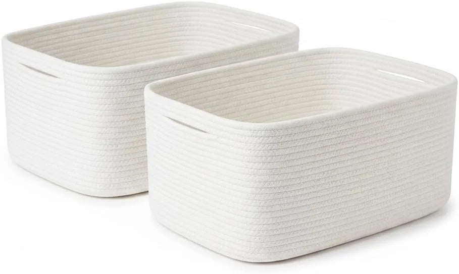 Special Storage Basket for Shelves 16.8”x13”x7.5”2 Pack, Large Storage Baskets, Soft Cotton Rope Woven Baskets - Image 2
