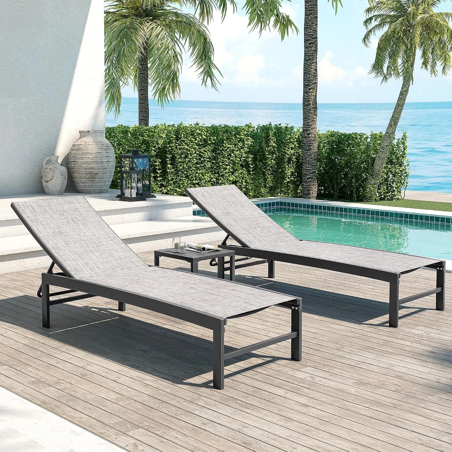 Special Products Lounge Chair Outdoor Set of 2, Metal Pool Chaise Lounge Chairs, Adjustable Five-Position Tanning - Image 3