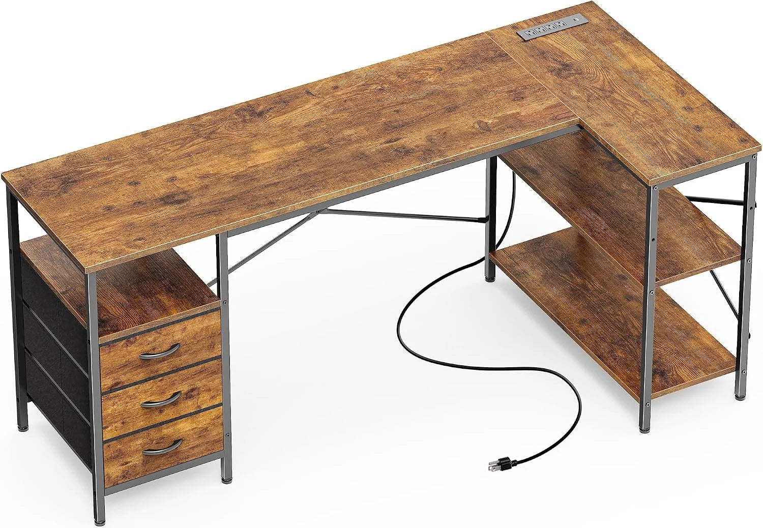 Special L Shaped Office Desk with Power Outlets, 47 Inch Computer Desk with 3 Drawers - Image 7