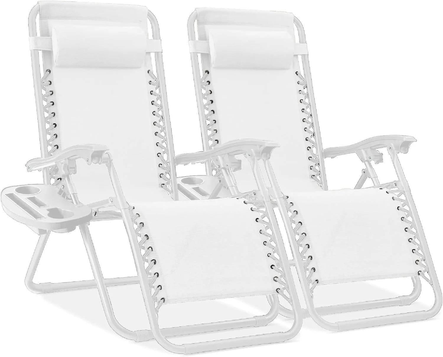 Special Best Choice Products Set of 2 Adjustable Steel Mesh Zero Gravity Lounge Chair Recliners w/Pillows and Cup Holder Trays - Image 46