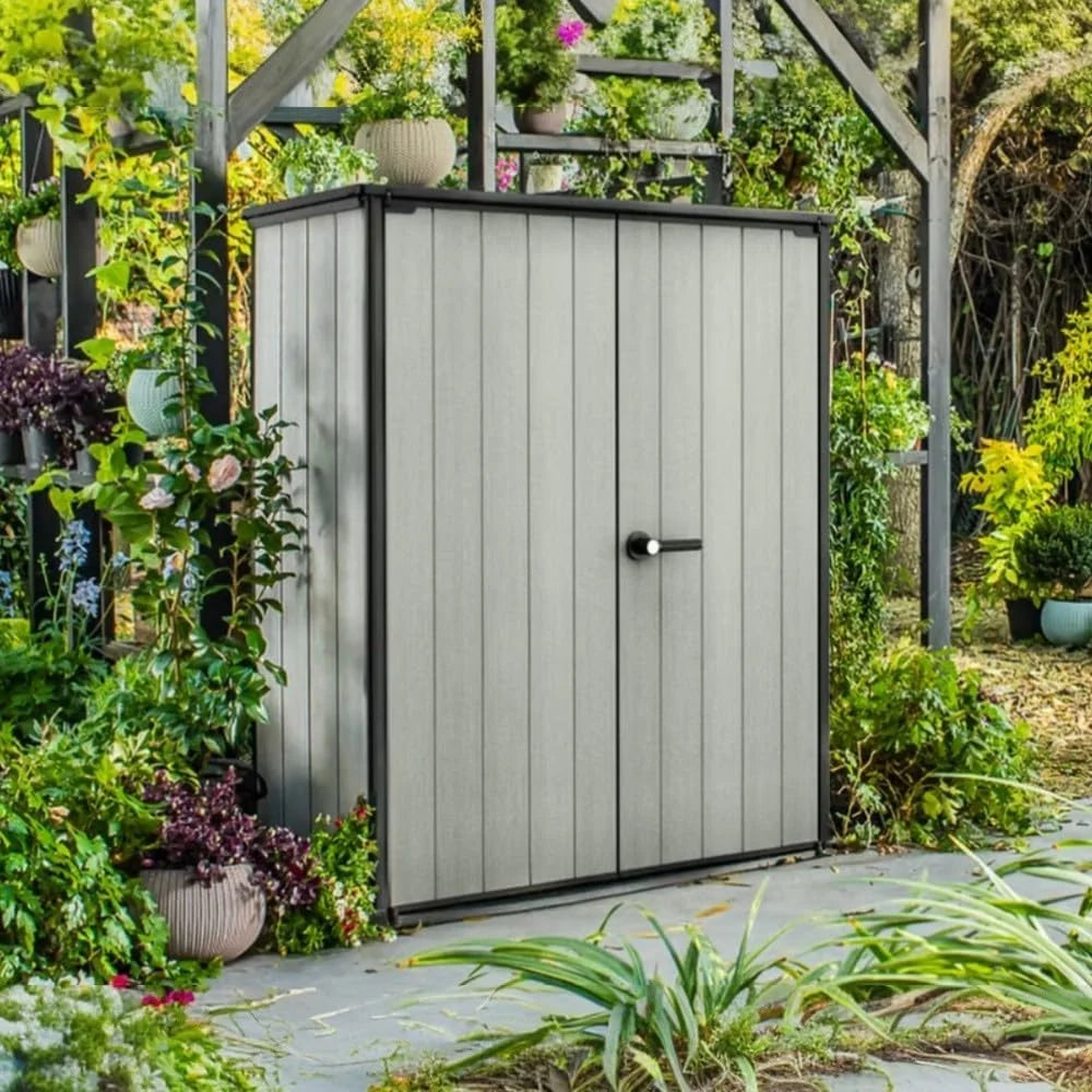 Special Premier Tall 4.6x5.6 ft Resin Outdoor Storage Shed, Backyard Garden Shed with Shelving Brackets for Tools