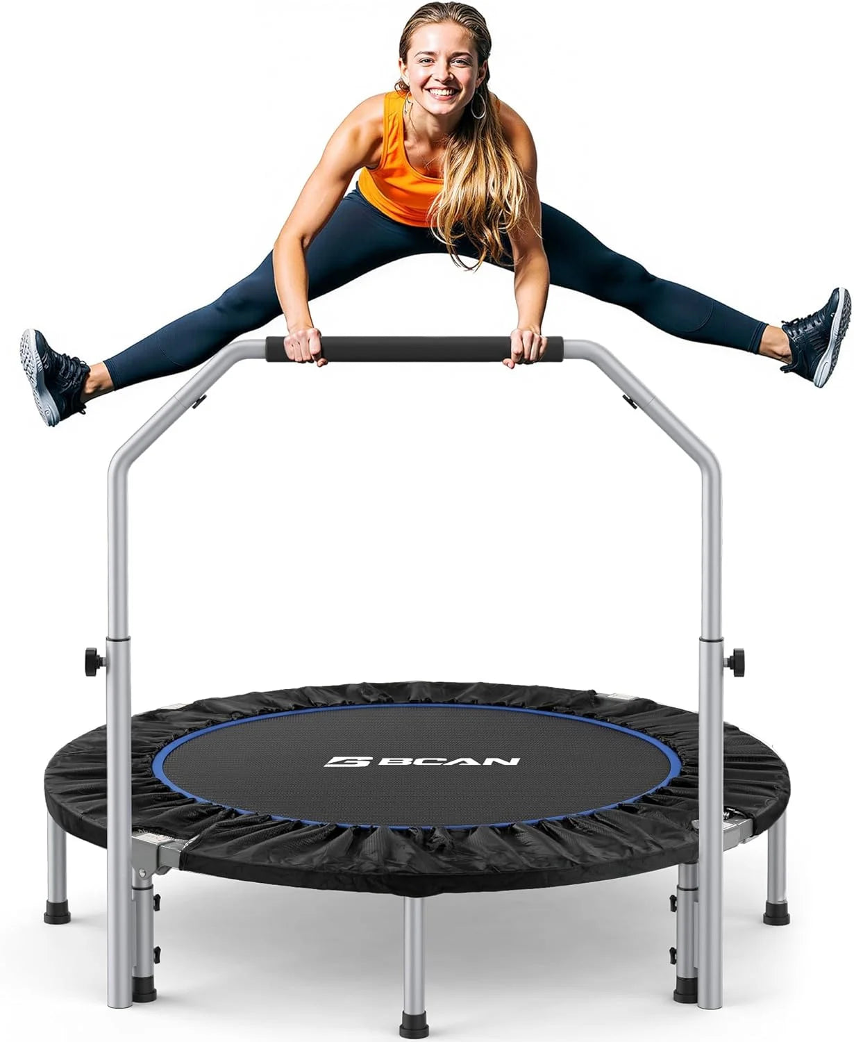 Special BCAN SP2 40/48 Foldable Mini Rebounder Trampoline for Adults, FED Fitness, 330/440 lbs Capacity, Adjustable Foam Handle - Image 4