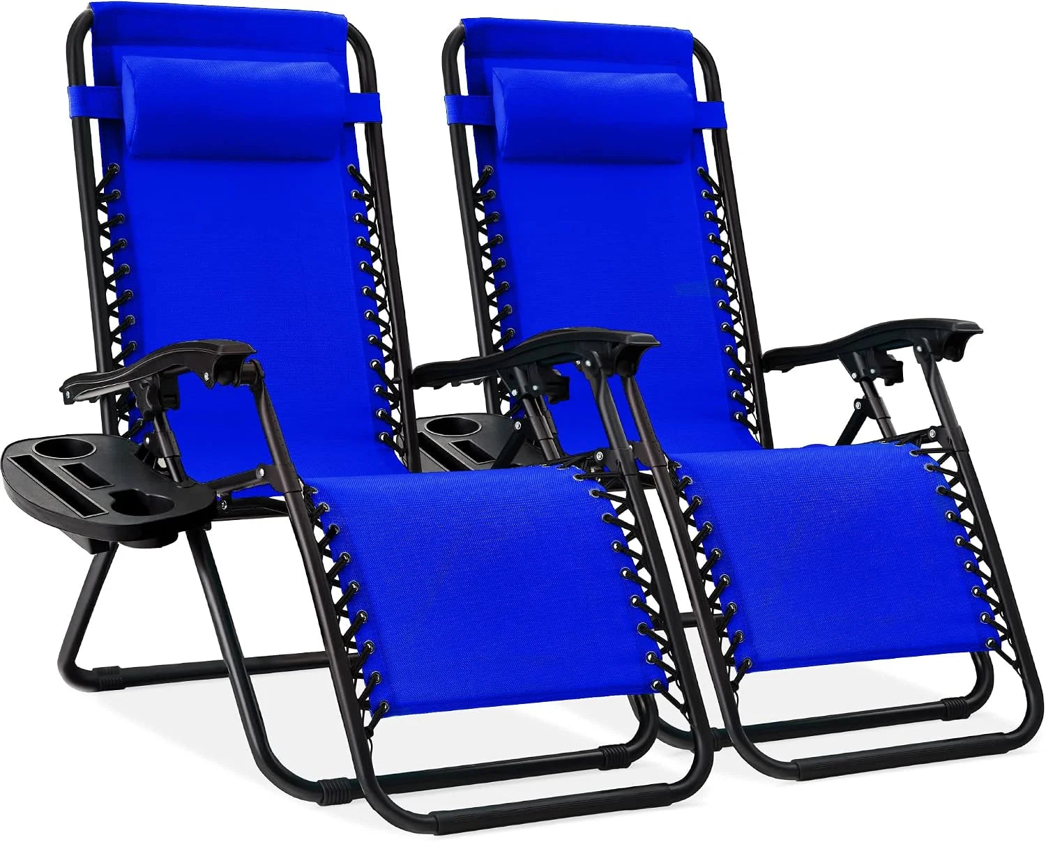 Special Best Choice Products Set of 2 Adjustable Steel Mesh Zero Gravity Lounge Chair Recliners w/Pillows and Cup Holder Trays - Image 42