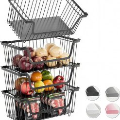 Alternative view of Special Stackable Wire Baskets Pantry Organizers and Storage Bins, Black, Breathable Metal Design with Rotating