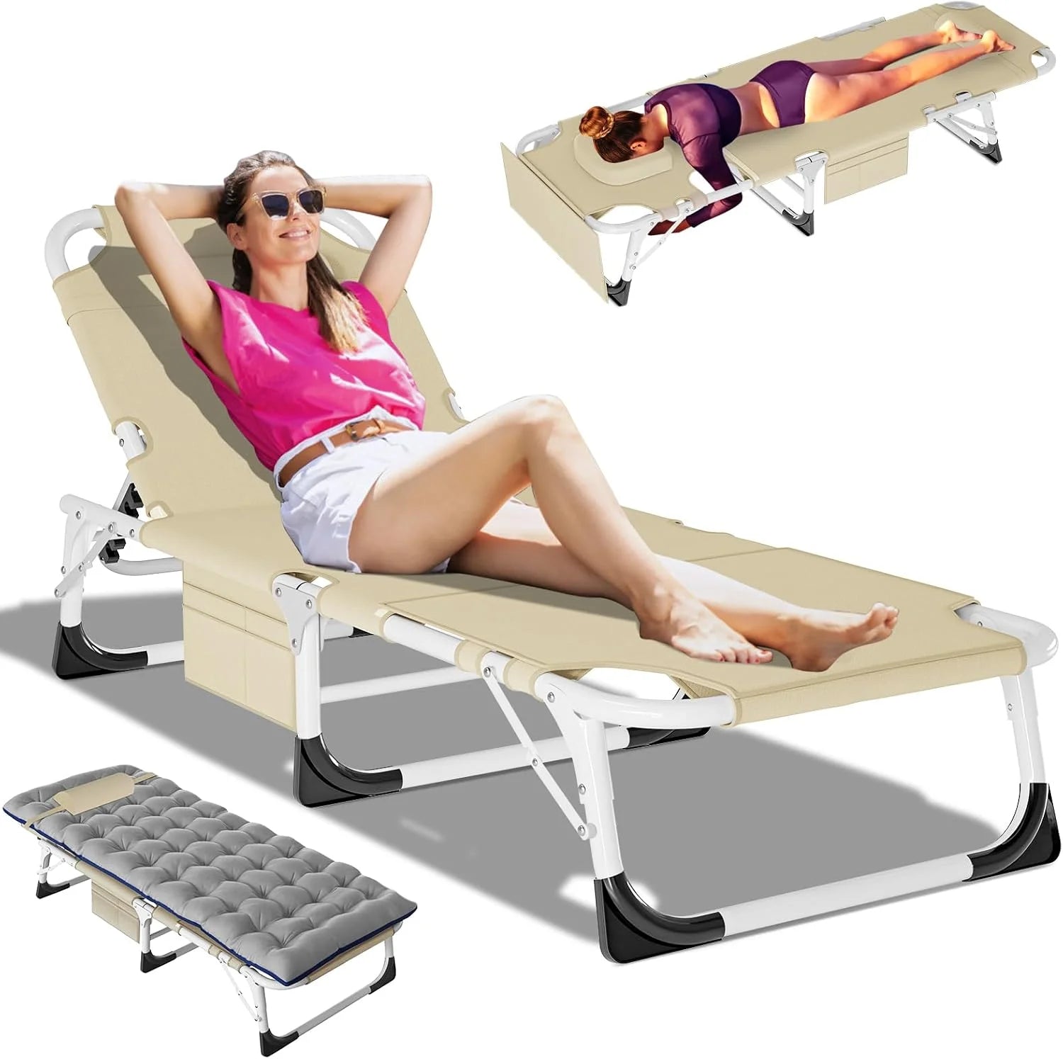 Special DoCred Heavy Duty Chaise Lounge Chair, Adjustable 5-Position Folding Chaise Lounge Chairs for Outside - Image 5