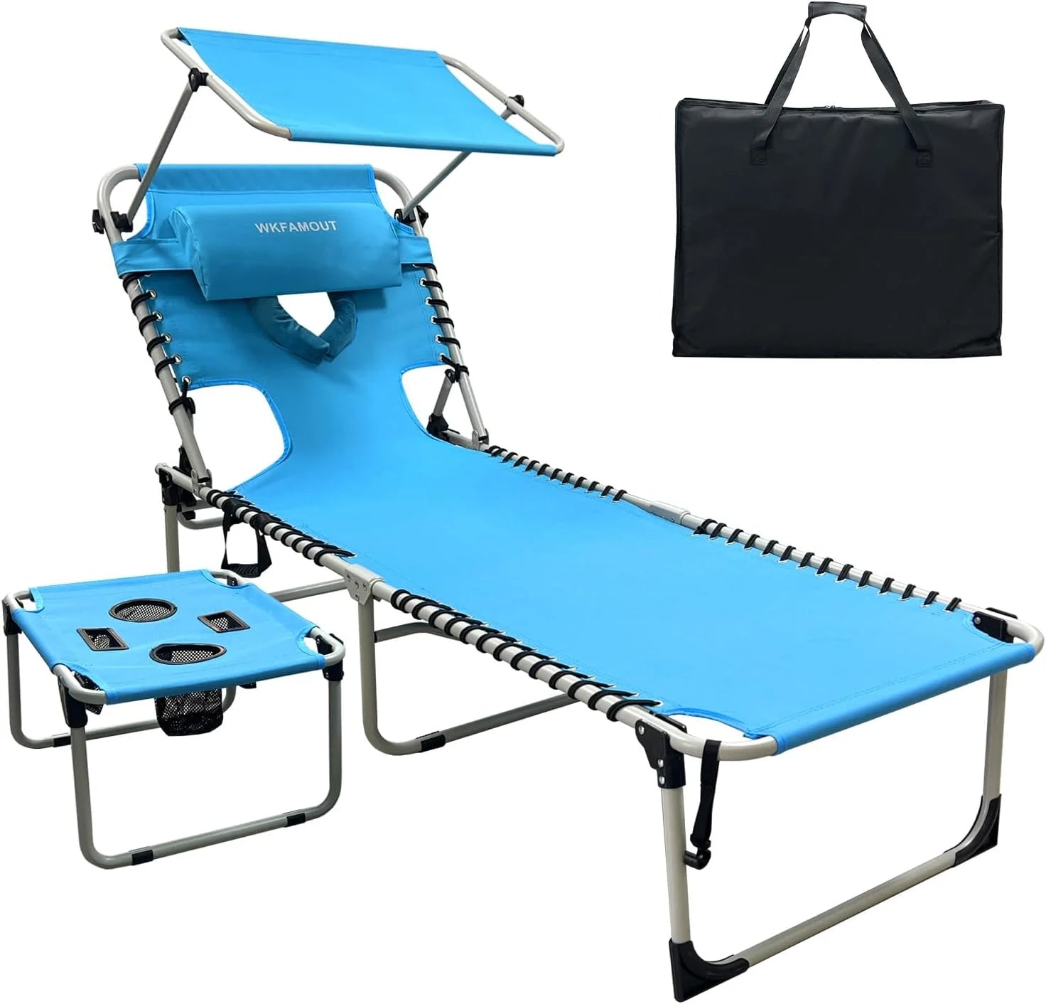 Special Outdoor Tanning Chair with Sun Canopy Shade & Face Hole, Folding Lounge Chair with Beach Table and Carry Bag - Image 7