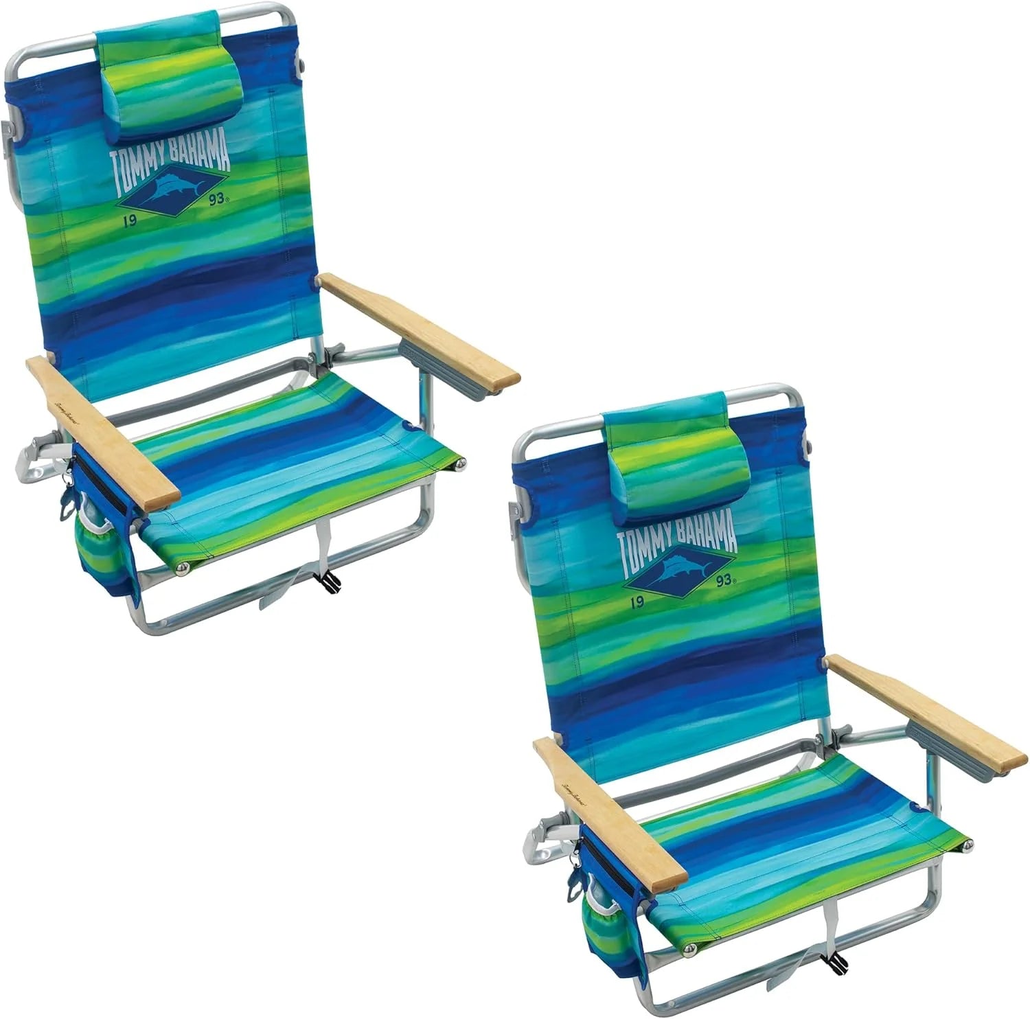 Special Bahama 5-Position Classic Lay Flat Folding Backpack Beach Chair, Aluminum, Red, White - Image 3