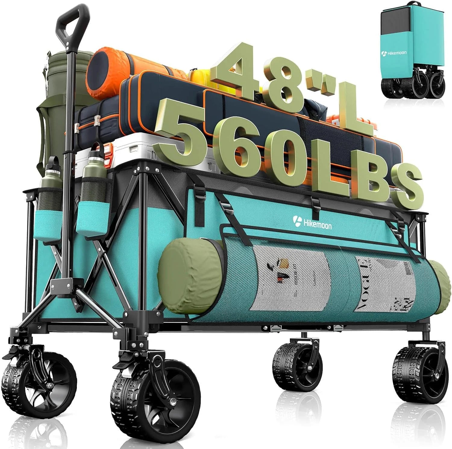 Special HIKEMOON 48" Extra Large Collapsible Wagon with Big Wheels, 300L Black, 560LBS Heavy Duty - Image 6