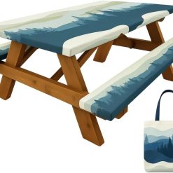 Special Premium Vinyl Fitted Picnic Table Cover with Bench Covers & Bag, Outdoor Waterproof & Windproof Durable Tablecloth with Elastic Edges