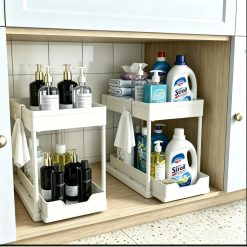Special Sink Organizer 2 Pack, Bathroom Cabinet Organizer, 2 Tier Sliding Cabinet Basket Organizer Drawer, Baskets