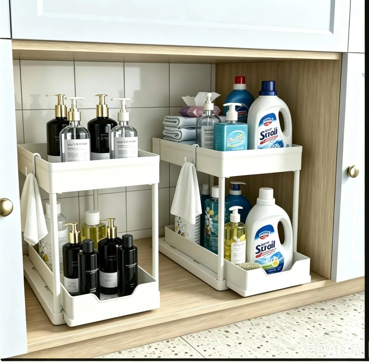 Special Sink Organizer 2 Pack, Bathroom Cabinet Organizer, 2 Tier Sliding Cabinet Basket Organizer Drawer, Baskets