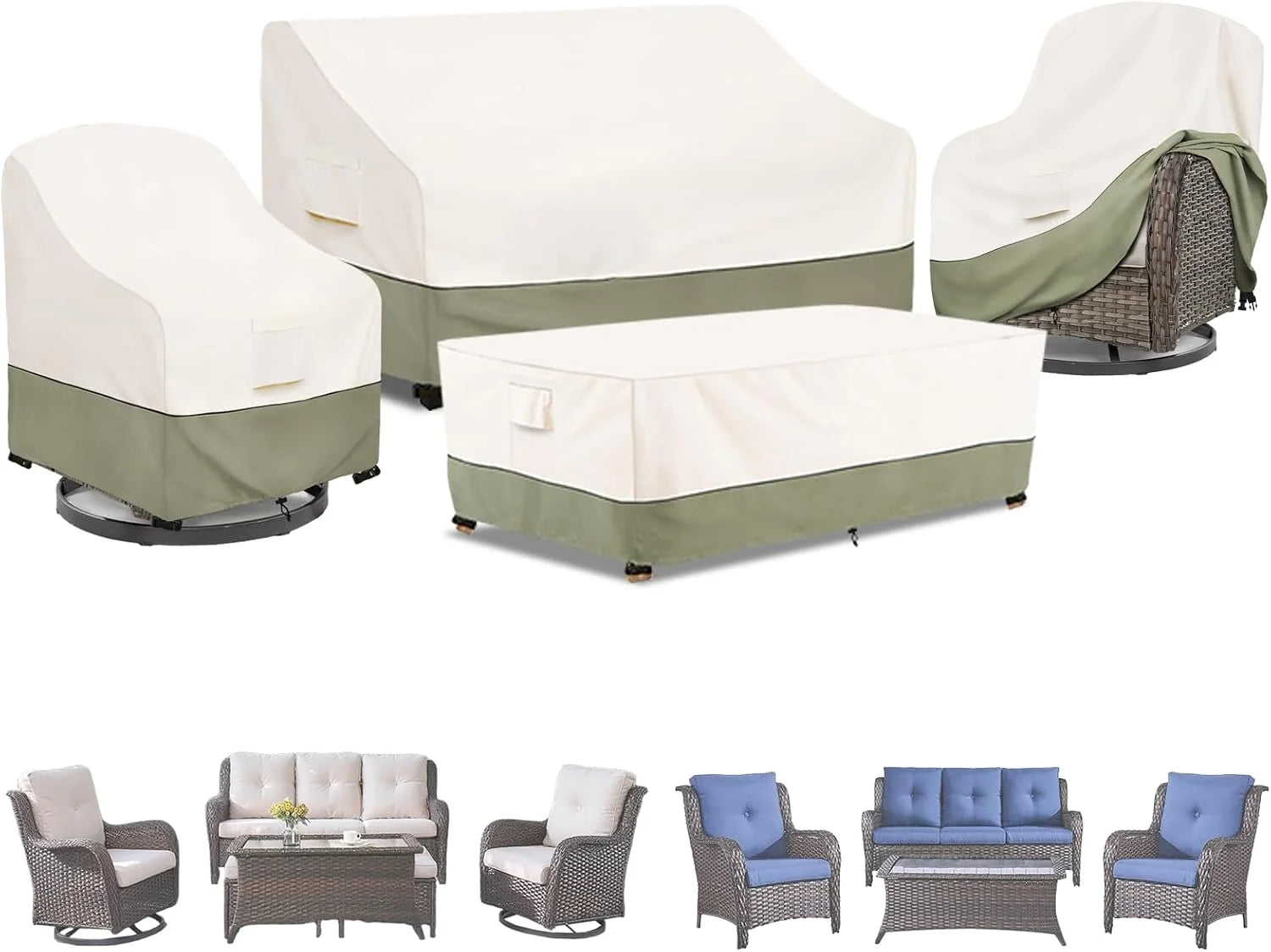 Special Bitubi Outdoor Waterproof Patio Furniture Covers 4-Piece Set for Swivel Rocker Chairs, Patio 3-Seater Sofa 76in - Image 3