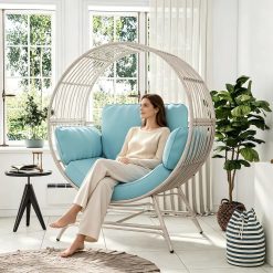 Alternative view of Special Bifanuo Oversized Egg Chair for Indoor Outdoor Use – Rattan Hanging Basket Chair with Thickened Cushion Supports 350 LBS – Wicker Patio Lounge Chair for Balcony Porch Living Room Backyard (Blue)