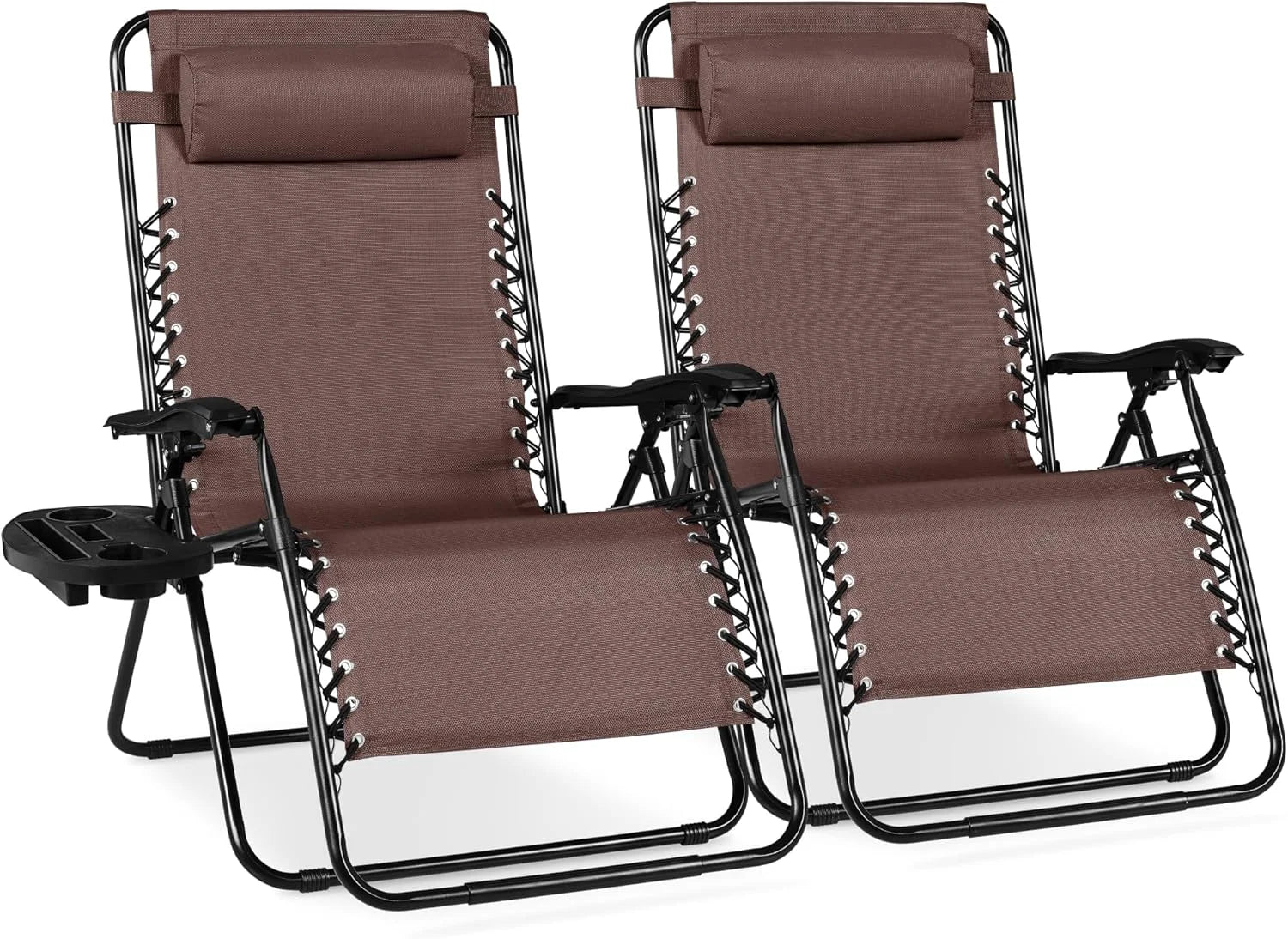 Special Choice Products Set of 2 Adjustable Steel Mesh Zero Gravity Lounge Chair Recliners w/Pillows and Cup Holder Trays - Image 46