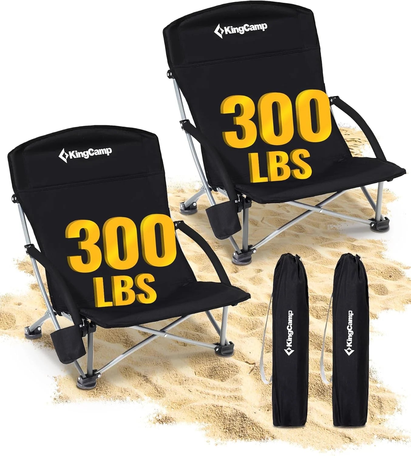 Special KingCamp Low Beach Chairs 2 Pack, Folding Portable Chair for Adults lightweight Extra Wide Ergonomic High Back Seat