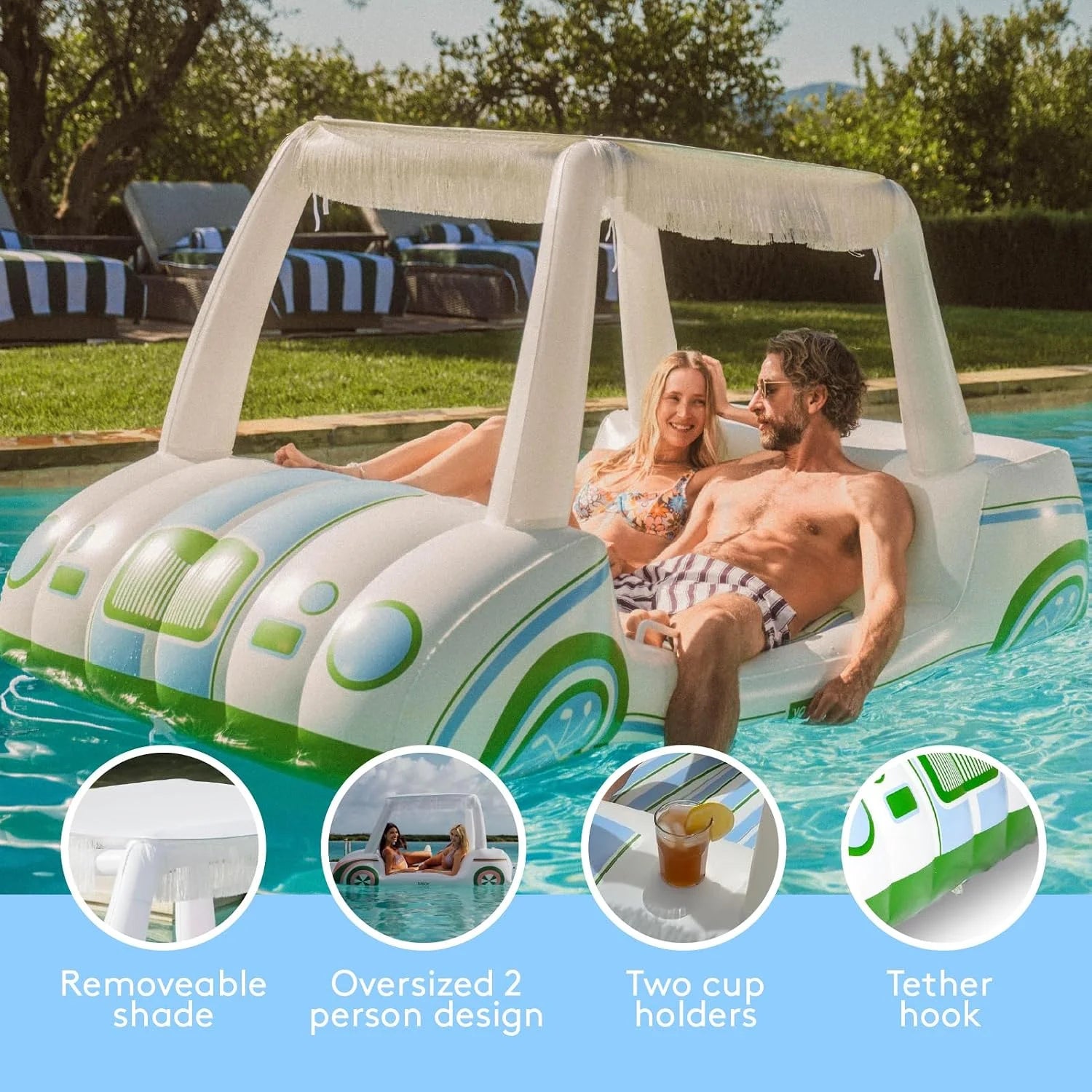 Special Giant Inflatable Luxury Golf Cart Pool Float, Two Cup Holders - Image 4