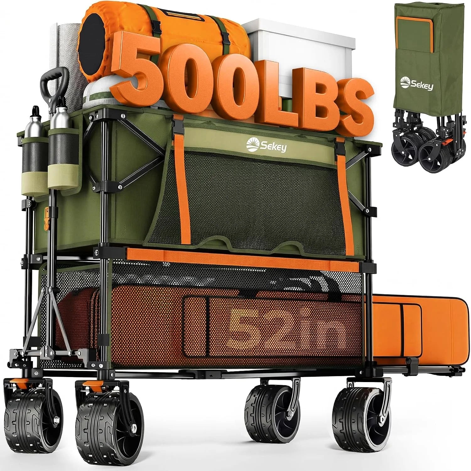 Special Sekey Double Decker Wagon, 500LBS Heavy Duty Collapsible Utility Cart with 400L Capacity & Extended Lower Shelf - Image 8