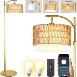 Alternative view of Special Gold Boho Rattan Floor Lamp w/Remote, Dimmable