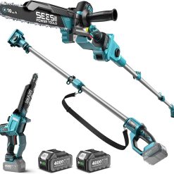 Special SEESII 10-Inch 2-in-1 Cordless Pole Saw & Mini Chainsaw,2 x 4.0Ah Batteries
