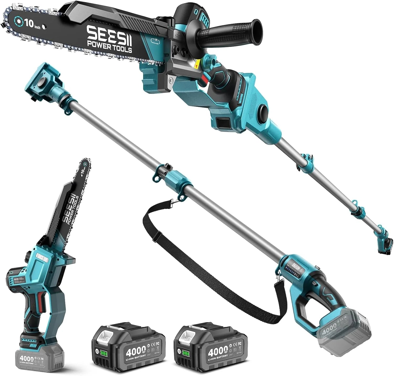 Special SEESII 10-Inch 2-in-1 Cordless Pole Saw & Mini Chainsaw,2 x 4.0Ah Batteries