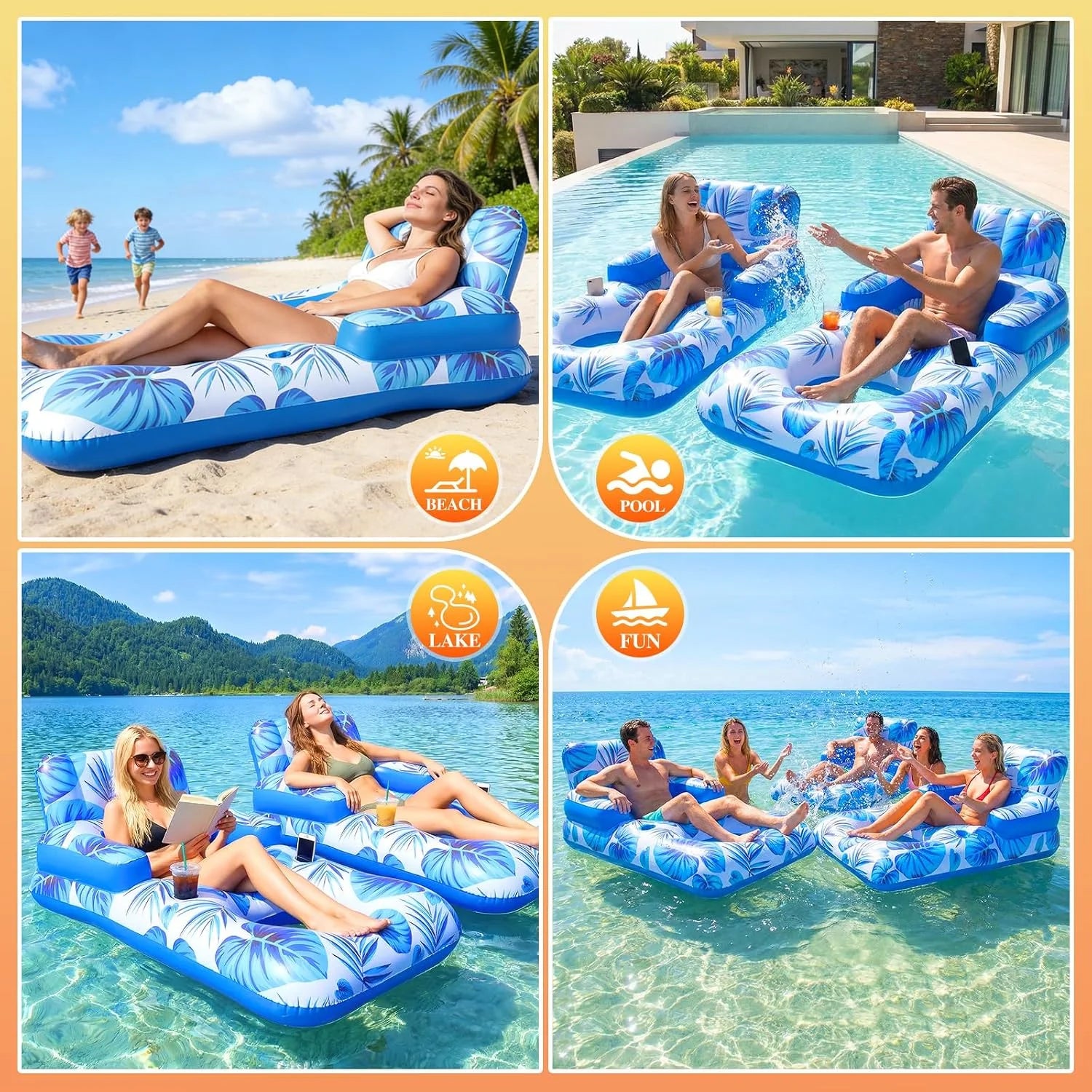 Special Pool Floats Adult, 65 Thicken PVC Inflatable Pool Float Lounger Rafts with Cup & Phone Holder & Headrest - Image 7