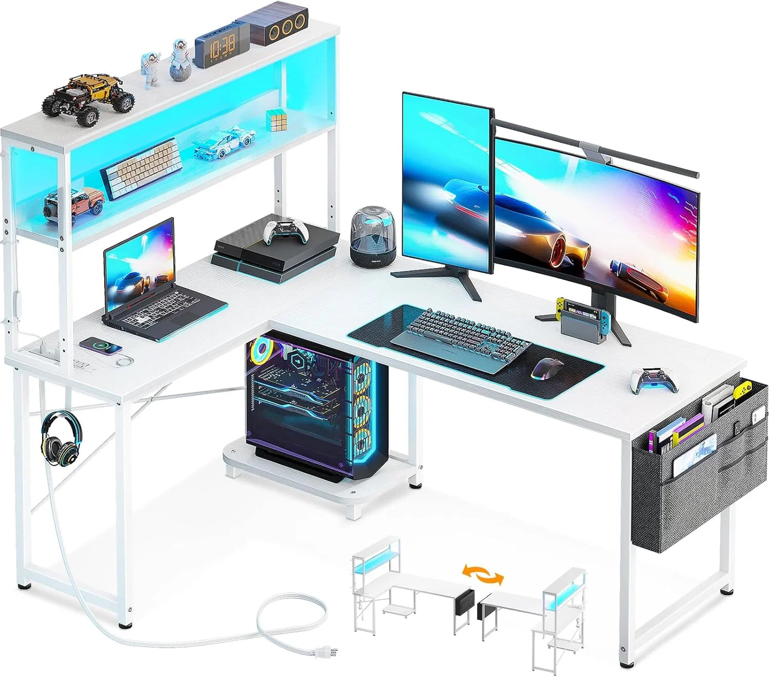 Special L Shaped Desk Gaming Desk with LED Light & Power Outlet, 53 Inch Black Reversible L Shaped Computer Table - Image 6