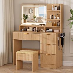 Alternative view of Special White Makeup Vanity Desk with Charging Station & 4 Drawers, Smart LED Mirror