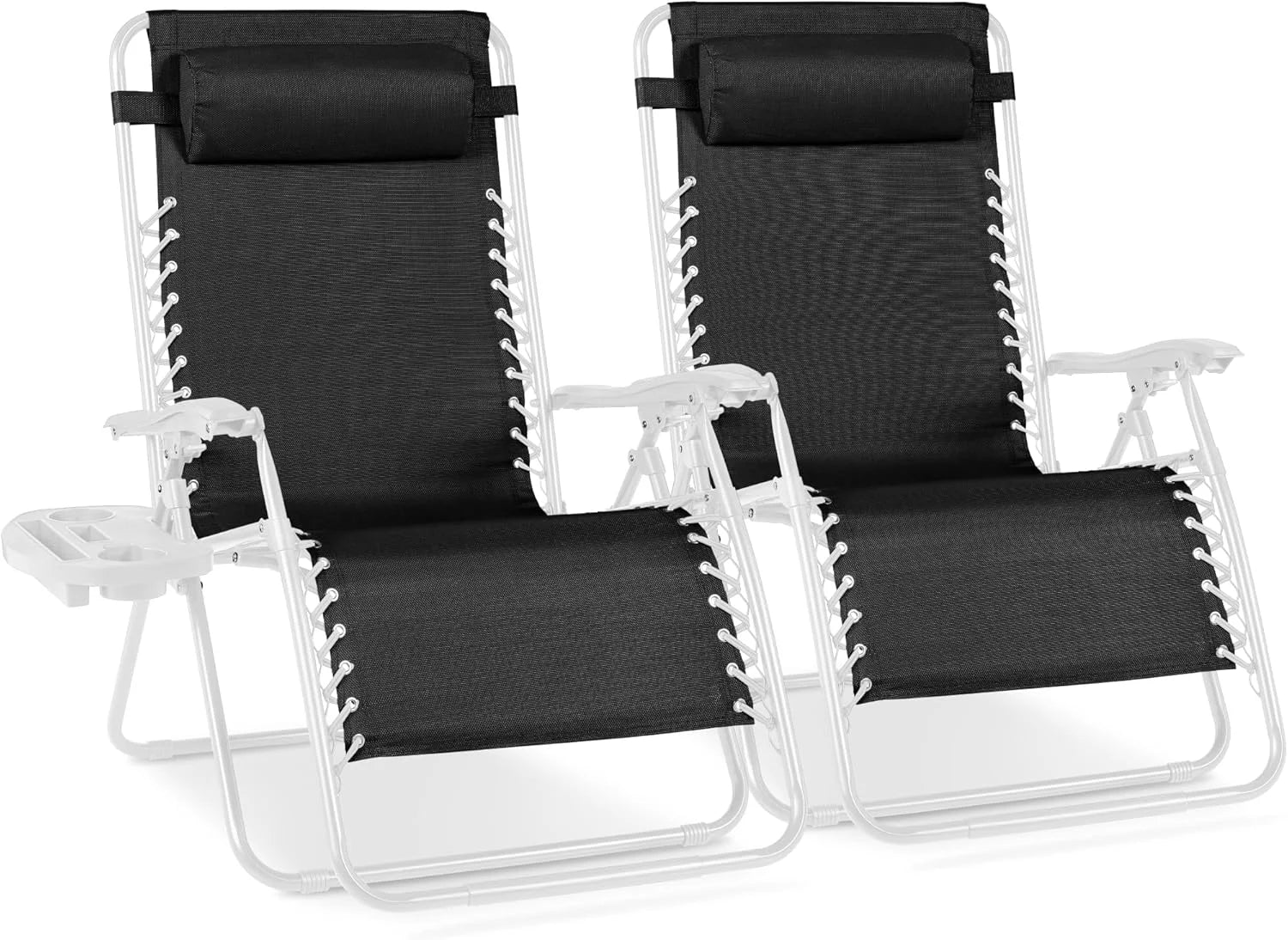 Special Best Choice Products Set of 2 Adjustable Steel Mesh Zero Gravity Lounge Chair Recliners w/Pillows and Cup Holder Trays - Image 31