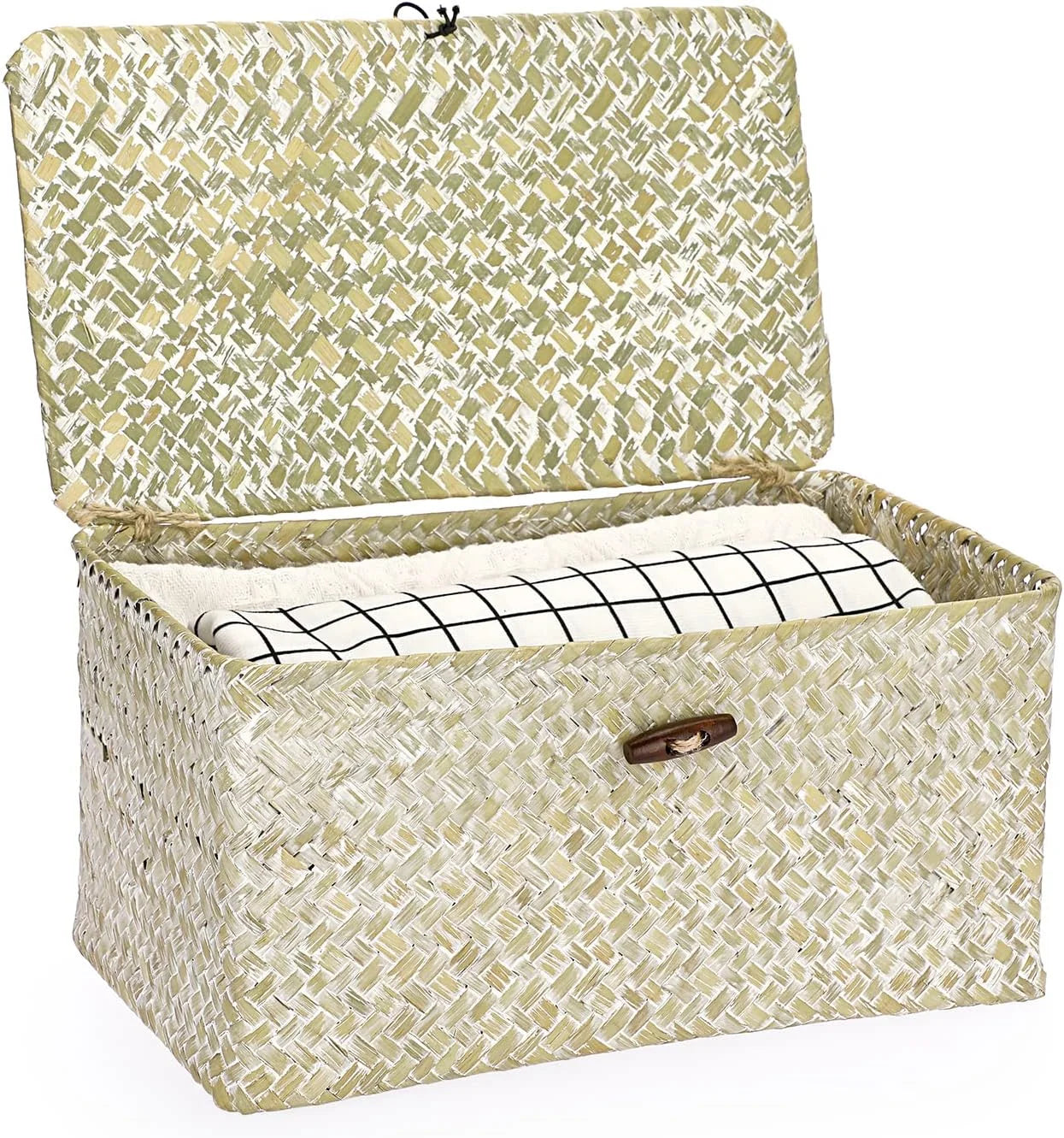 Special Shelf Baskets Bin with Lid Large Handwoven Basket Box, Coffee, Natural Seagrass Storage Baskets - Image 13