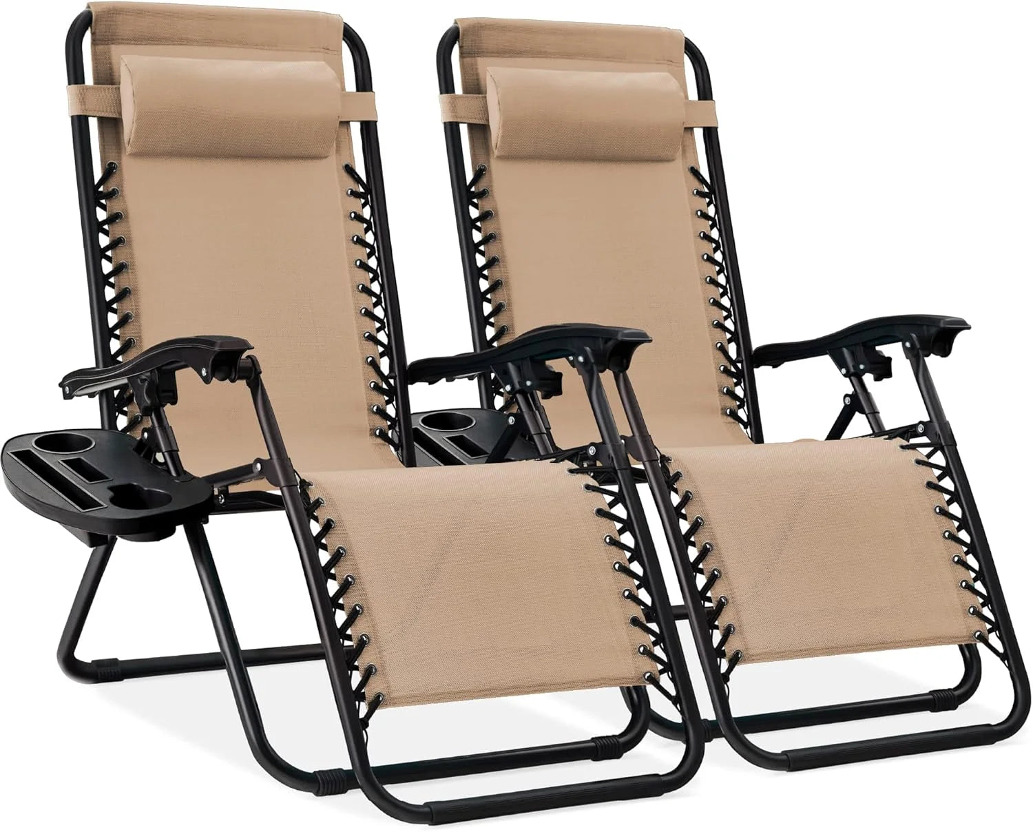 Special Best Choice Products Set of 2 Adjustable Steel Mesh Zero Gravity Lounge Chair Recliners w/Pillows and Cup Holder Trays - Image 45