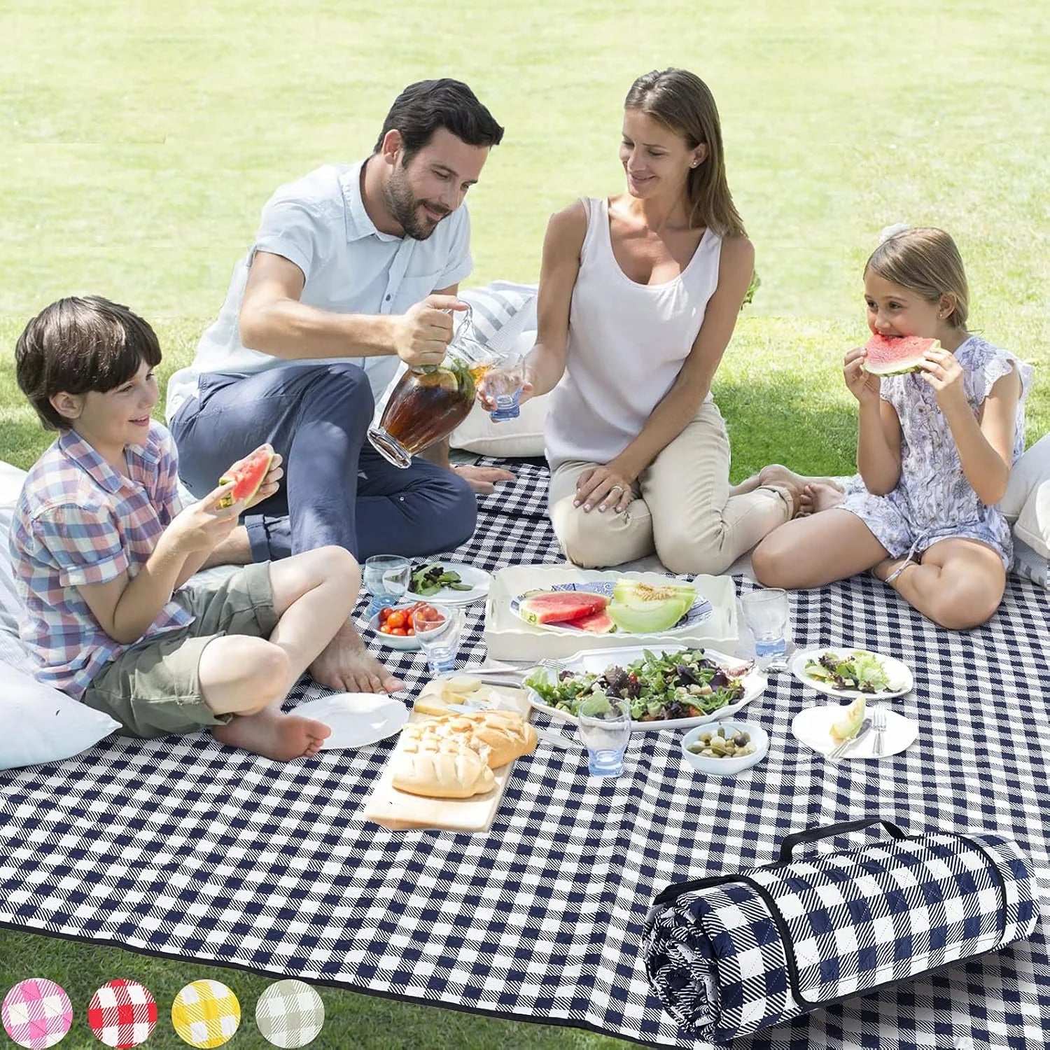Special Extra Large Picnic Outdoor Blanket, 80鈥漻80" Waterproof Foldable Blankets Gingham Picnic Mat for Beach - Image 4