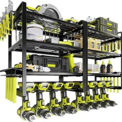 Alternative view of Special Power Tool Organizer Large 8 Drill Holder Wall Mount Heavy Duty Metal Tool Shelf with 12 Hooks Storage Rack for " For Garage