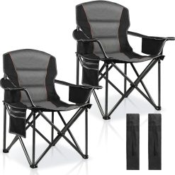 Special 2 Pack Padded Oversized Camping Chairs for Adults, Heavy Duty Support 400 Lbs, Folding Portable Lawn Chair