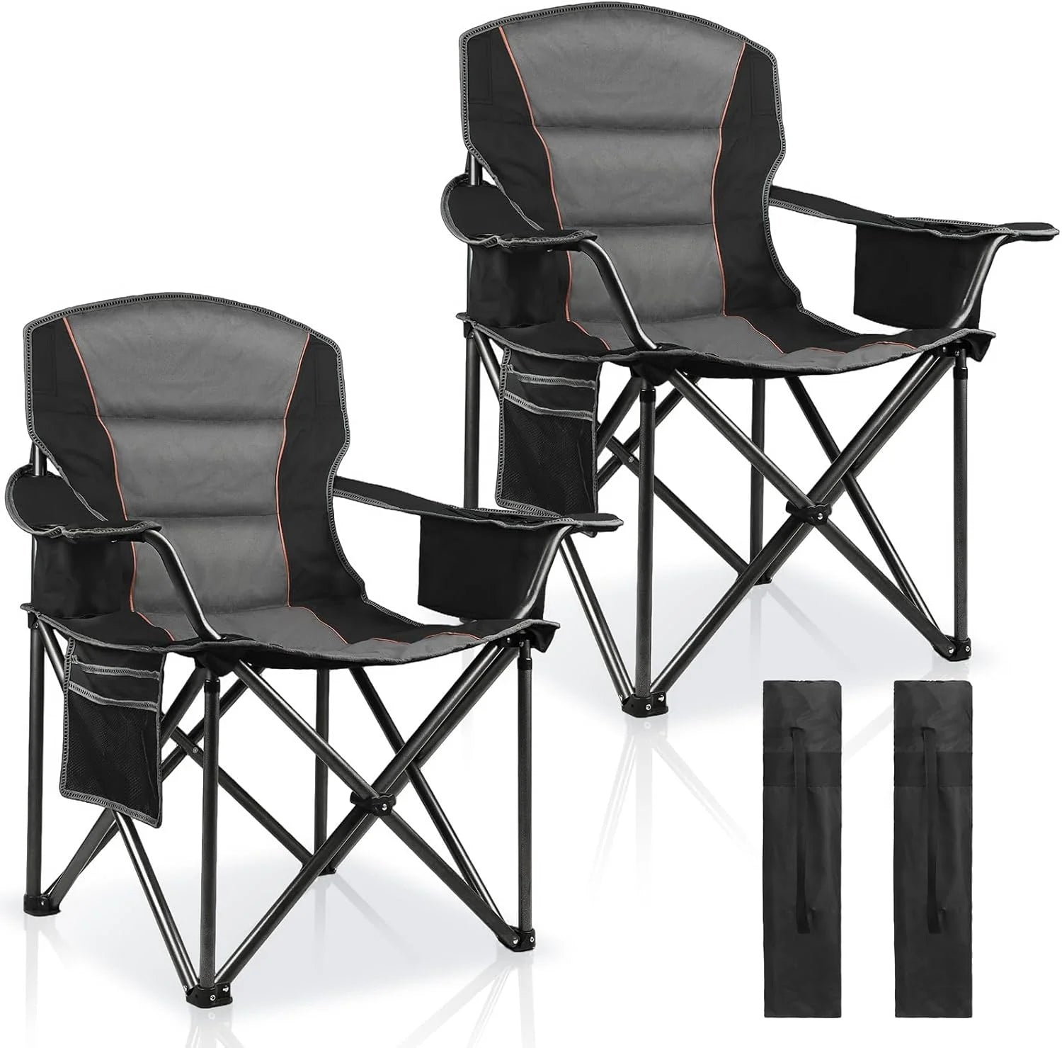 Special 2 Pack Padded Oversized Camping Chairs for Adults, Heavy Duty Support 400 Lbs, Folding Portable Lawn Chair