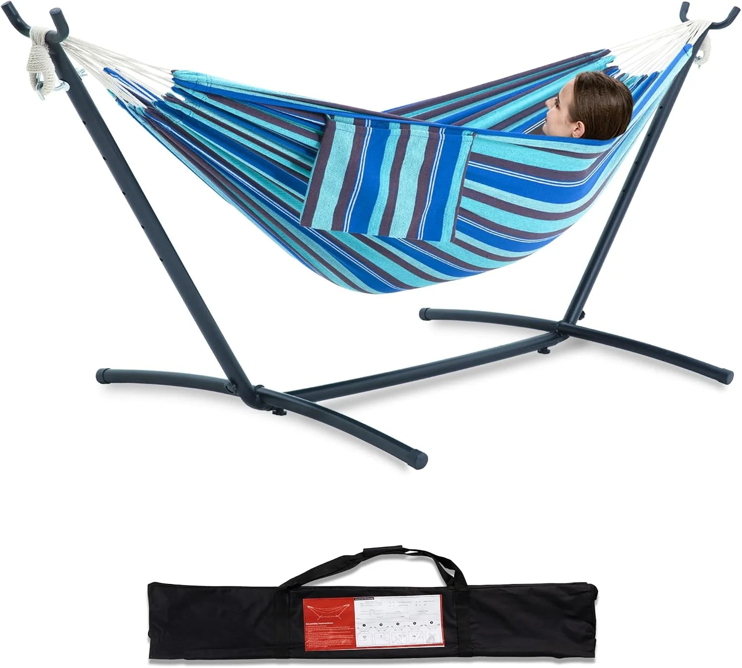 Special Double Hammock with Stand for Outside, Heavy-Duty, Portable (Coffee) - Image 7