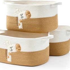 Alternative view of Special Basket, Woven Baskets for Shelves, White/Brown, 3 Pack Boho Cotton Rope Storage Baskets
