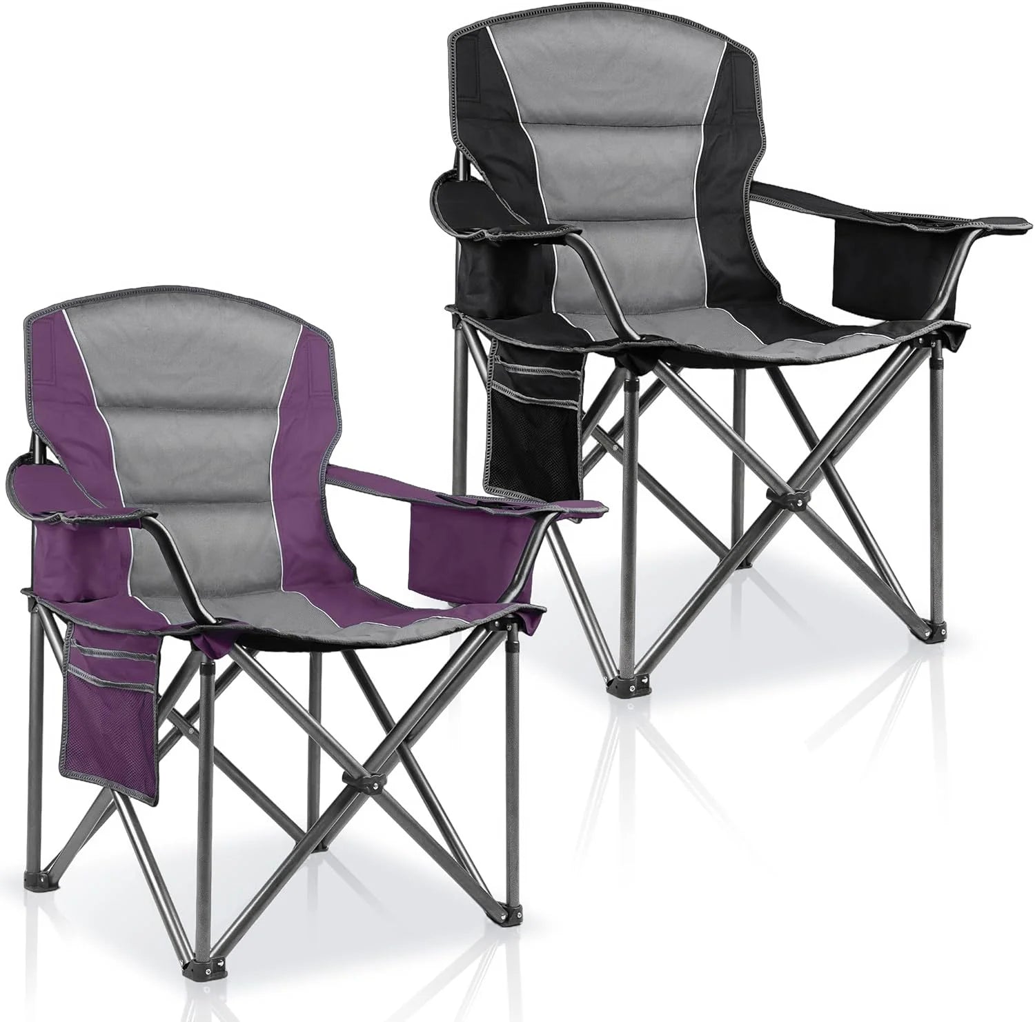 Special 2 Pack Padded Oversized Camping Chairs for Adults, Heavy Duty Support 400 Lbs, Folding Portable Lawn Chair - Image 3