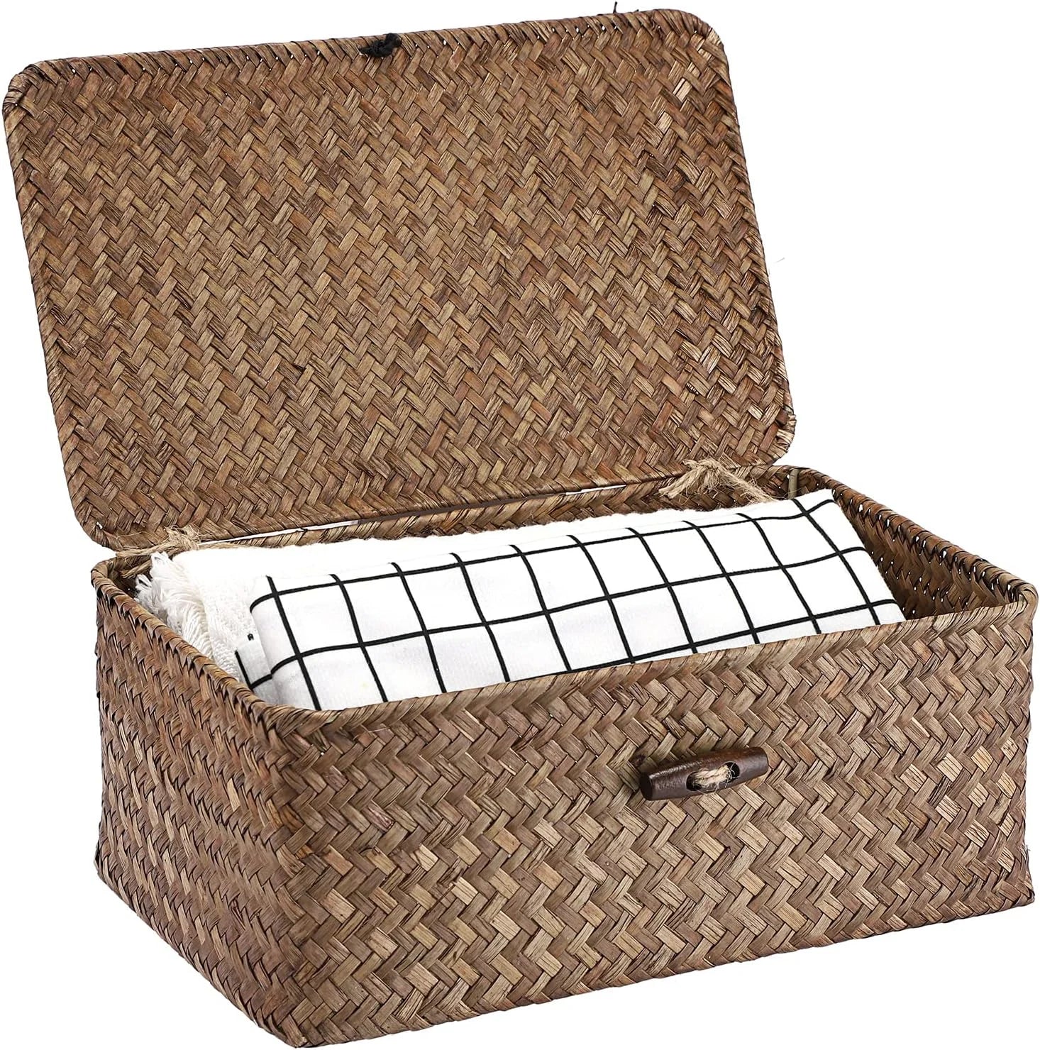 Special Shelf Baskets Bin with Lid Large Handwoven Basket Box, Coffee, Natural Seagrass Storage Baskets - Image 8