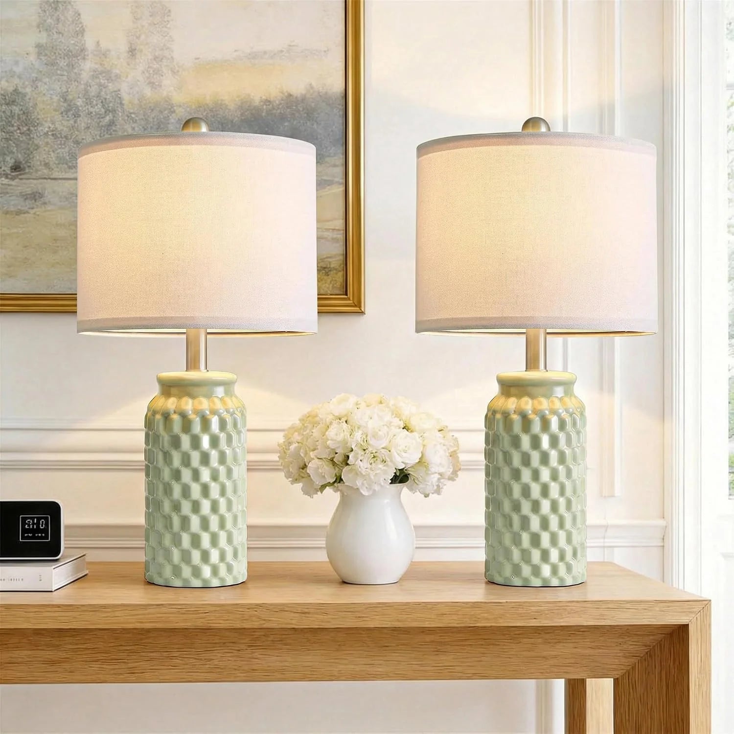 Special Vortether 20.5 Small Bedside Lamps Set of 2 with 5FT Cord, Green Ceramic Modern Farmhouse Table Lamps for Nightstand - Image 4