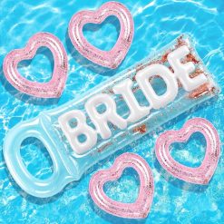 Special 5 Pcs Bachelorette Pool Floats Set, Bride Pool Party Decor: 72 Glitter Bride Raft Lounger & 4 Heart Swim Rings