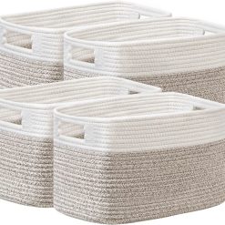 Special 2 Pack Storage Baskets for Organizing, Large Woven Storage Basket, White&Brown
