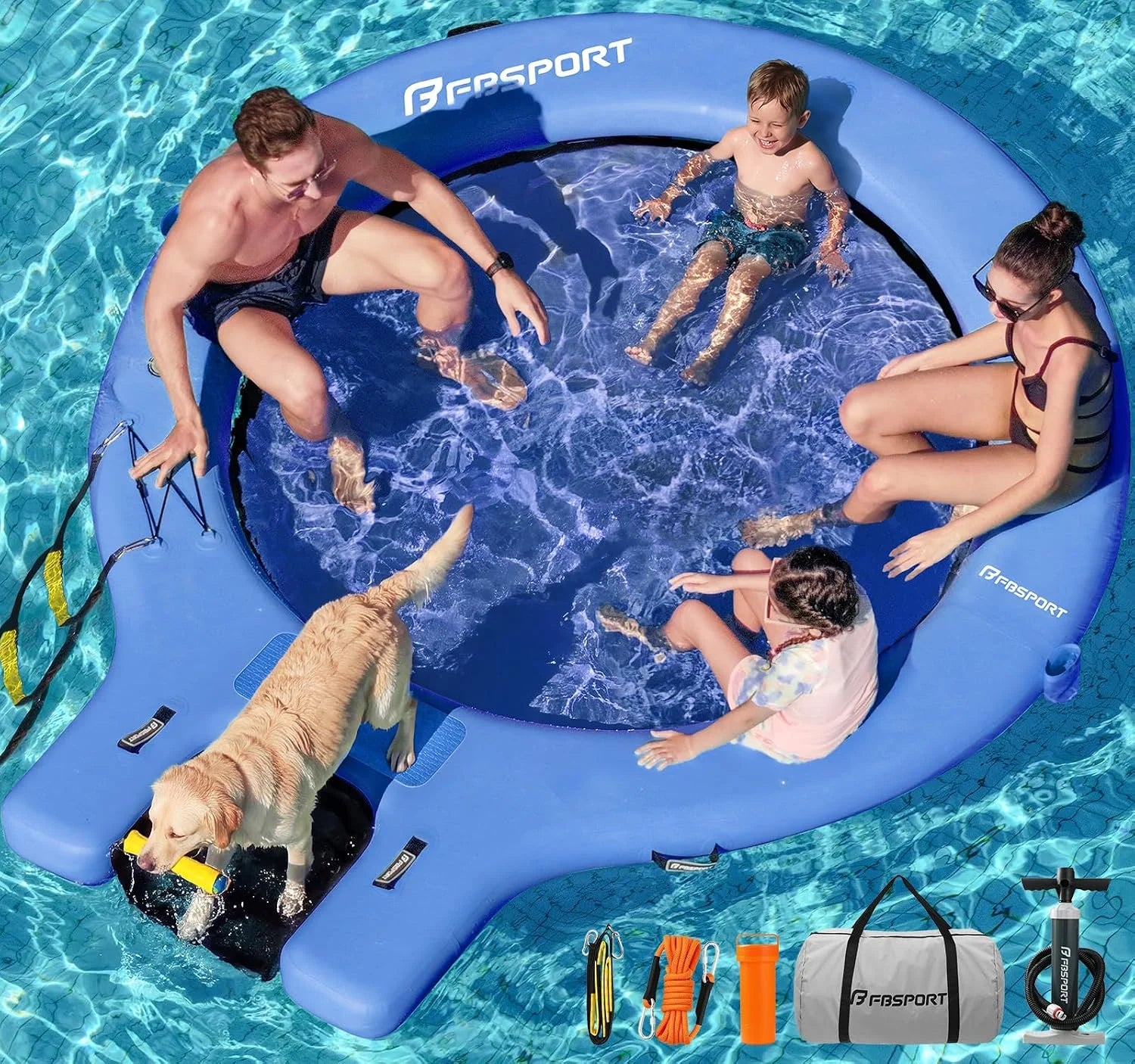 Special Inflatable Water Hammock Floating Dock with Boat Ramp, Round Floating Ring Inflatable Raft with Cup Holders - Image 2