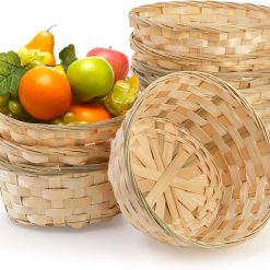 Special Round Gift Baskets, 8 Inch Natural Bamboo Woven Fruit Basket, Small Wicker Bread Roll Serving Basket, Food